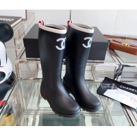 Stylish Chanel Rubber Rain Boots Black 505071