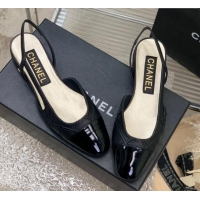 Grade Quality Chanel CC Quilted Calfskin Slingbacks Flats Black 505082