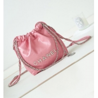 Top Quality CHANEL 22 MINI HANDBAG Shiny Calfskin & silver-Tone Metal AS3980 PINK