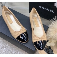 Good Quality Chanel CC Quilted Calfskin Flat Ballerinas Beige 505090