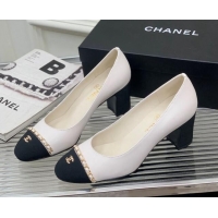 Shop Duplicate Chanel Calfskin Pumps 6.5cm with Chain White 505097