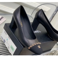 Best Price Chanel Calfskin Pumps 6.5cm with Chain Black 505099