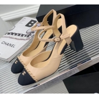 Top Design Chanel Calfskin Heel Sandals 6.5cm with Chain Beige 505100