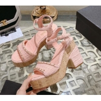 Purchase Chanel Tweed Heel Sandals 10.5cm with Chain Light Pink 524123