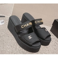 Top Grade Chanel Grosgrain Platform Slide Sandals 7cm Black 524131