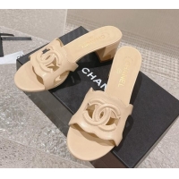 Classic Hot Chanel Wave CC Calfskin Heel Slide Sandals 5.5cm Nude 525010