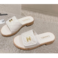 Perfect Chanel Quilted Leather Foldover Slide Sandals White 525017