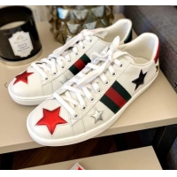 Best Grade Gucci GG Ace Stars Embroidered Leather Low Top Sneakers G74120 White