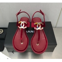 Discount Chanel Velvet Flat Thong Sandals with Stone CC Burgundy 525032