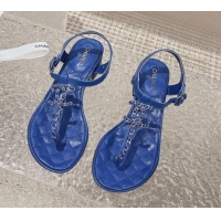 Best Price Chanel Lambskin Heel Thong Sandals 5cm with Chain CC Blue 525040