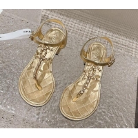 Good Quality Chanel Lambskin Heel Thong Sandals 5cm with Chain CC Gold 525041