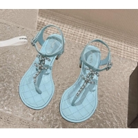 Purchase Chanel Lambskin Heel Thong Sandals 5cm with Chain CC Light Blue 525042