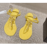 Low Price Chanel Lambskin Heel Thong Sandals 5cm with Chain CC Yellow 525045