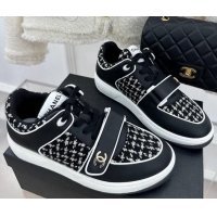 Good Quality Chanel Tweed Sneakers with Velcro G33035 Black 525052