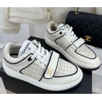 Unique Style Chanel Tweed Sneakers with Velcro G33035 White 525053