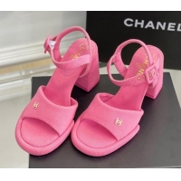 Luxury Chanel Fabric Heel Sandals Pink 525066