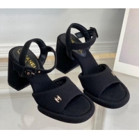 Grade Quality Chanel Fabric Heel Sandals Black 525068