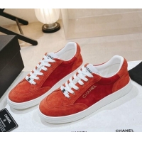 Popular Style Chanel Ban'x Suede Sneakers Orange 525074