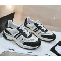 Sophisticated Chanel Calfskin and Mesh Sneakers with CHANEL Band Black/White 525083