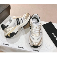 Sumptuous Chanel Calfskin and Mesh Sneakers with CHANEL Band Gold/White 525084