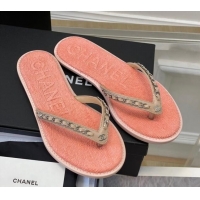 Cheap Price Chanel Towel Flat Thong Slide Sandals Peachy Pink 525089