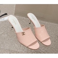 Best Product Chanel Patent Calfskin Slide Sandals 5.5cm with Pearls Heel Pink 527005