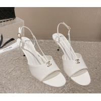 Popular Style Chanel Patent Calfskin Sandals 5.5cm with Pearls Heel White 527010