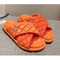 Popular Style Chanel Quilted Nylon Slide Sandals with Cross Strap Orange 527015