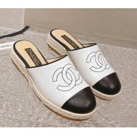 Stylish Chanel CC Lambskin Espadrilles Mules White 527018