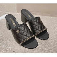 Sumptuous Chanel Quilted Lambskin Heel Slide Sandals 7cm Black 527029