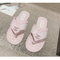 Shop Duplicate Chanel Tweed Flat Thong Slide Sandals Light Pink 527032