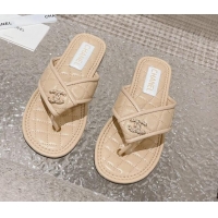 Low Price Chanel Calfskin Flat Thong Slide Sandals Beige 527037