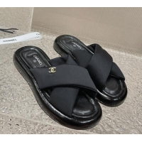 Best Price Chanel Fabric Slide Sandals with Cross Strap Black 527052