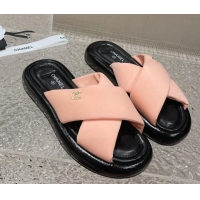 Purchase Chanel Fabric Slide Sandals with Cross Strap Light Pink 527054