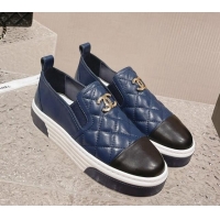 Pretty Style Chanel Quilted Lambskin Platform Loafers Navy Blue 527056