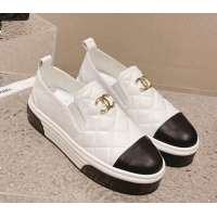 Discount Chanel Quilted Lambskin Platform Loafers White 527057