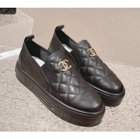 Top Grade Chanel Quilted Lambskin Platform Loafers Black 527058