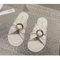 Purchase Chanel Lambskin Flat Slide Sandals with Buckle White 619106