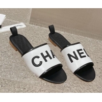 Best Product Chanel Calfskin Flat Slide Sandals White 619113