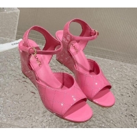 Luxury Chanel Patent Calfskin Wedge Sandals Pink 619116