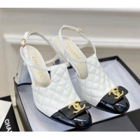 Grade Quality Chanel Patent Calfskin Pumps with Bow 8cm White 619131