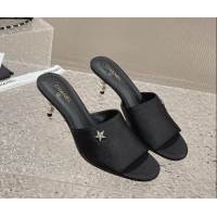 Unique Style Chanel Fabric Heel Slide Sandals 5.5cm with Crystal Star and Pearls Black 619157