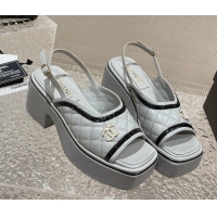 1:1 aaaaa Chanel Lambskin & Patent Calfskin Platform Sandals 7.5cm G45009 Grey