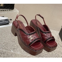 Luxury Chanel Lambskin & Patent Calfskin Platform Sandals 7.5cm G45009 Burgundy