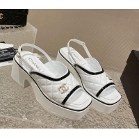 Unique Style Chanel Lambskin & Patent Calfskin Platform Sandals 7.5cm G45009 White