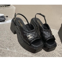 Luxury Chanel Lambskin & Patent Calfskin Platform Sandals 7.5cm G45009 Black