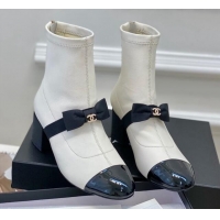 Duplicate Chanel Stretch Lambskin Short Ankle Boots 5.5cm with Bow G40099 White