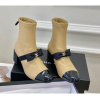 Top Design Chanel Stretch Lambskin Short Ankle Boots 5.5cm with Bow G40099 Beige