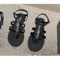 Good Quality Chanel Satin Flat Sandals G40128 Black