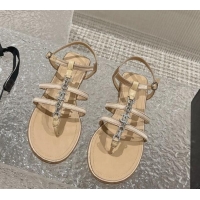 Discount Chanel Satin Flat Sandals G40128 Beige